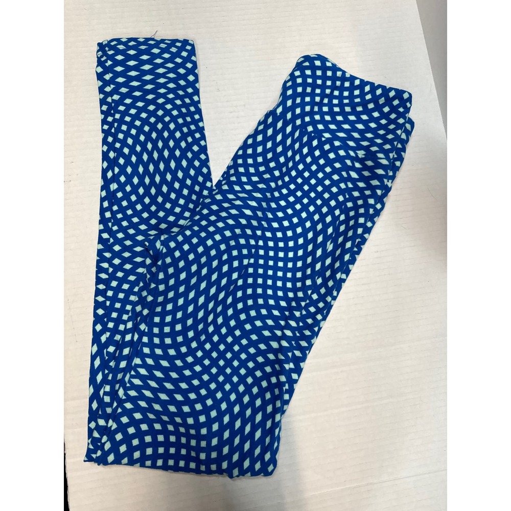 Lularoe One‎ Size Geometric Blue Leggings Blue Square High Rise Athleisure OS